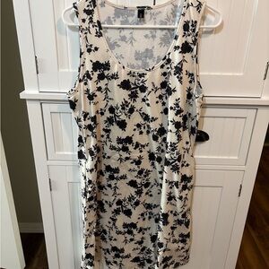LUXE Black White Floral Scooped Neck Tank Dress Size L